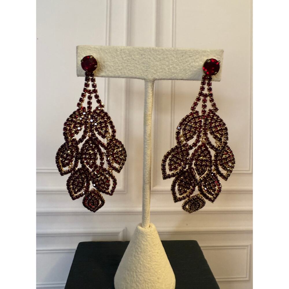 Natasha Statement Burgundy Dramatic Earrings